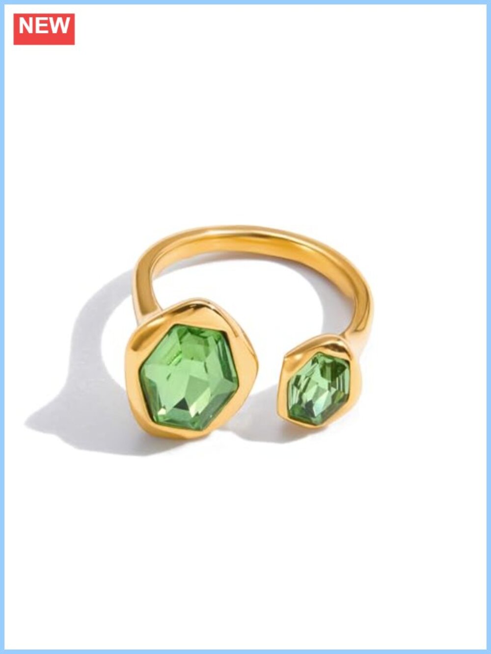 18k Gold Plated Stainless Steel Cubic Zirconia Hexagon Ring